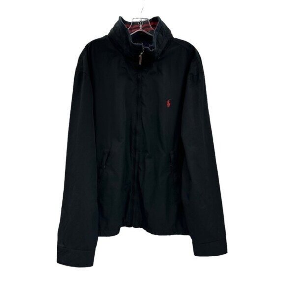 Ralph Lauren Polo Men's 2XL Black Full Zip Hooded Windbreaker Jacket Coat Logo - Picture 1 of 9